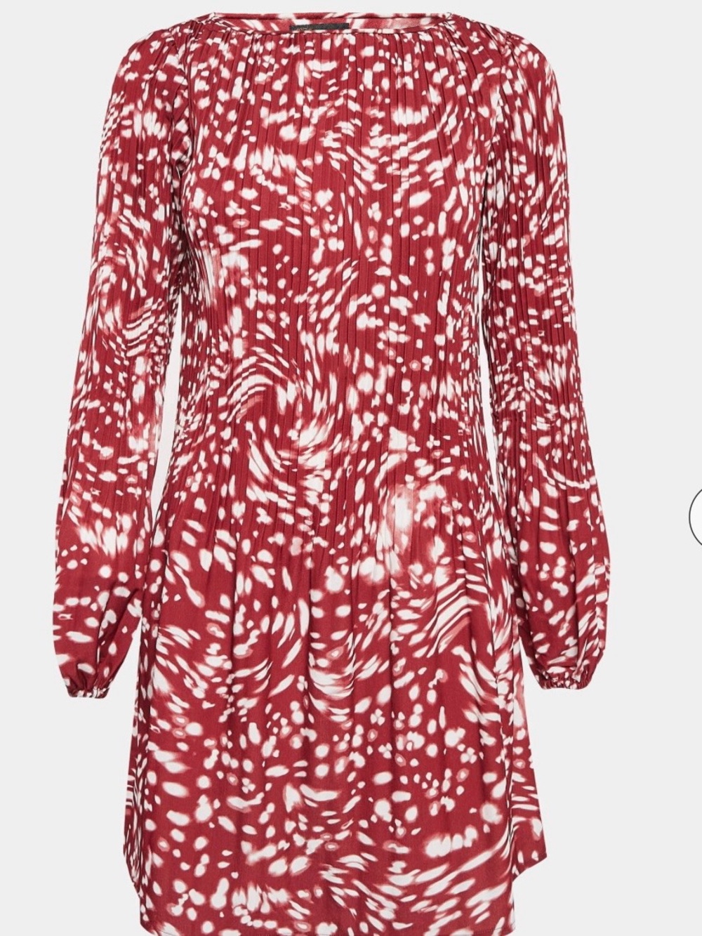 Maje Red and White Abstract-Print Long-Sleeve Mini Dress